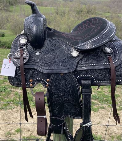 King Series 12 inch Black Tooled Leather Beaded Saddle   72